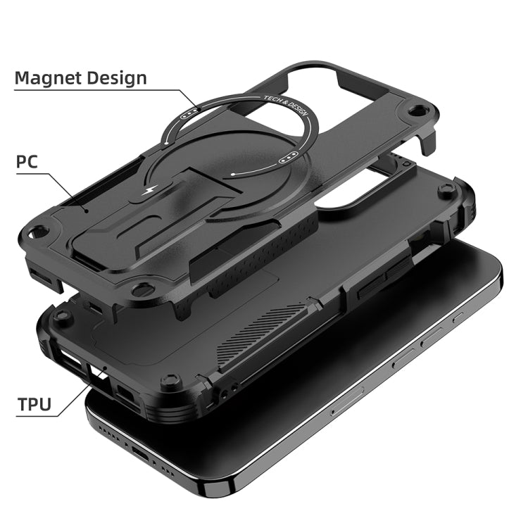 For iPhone 14 Pro Max MagSafe Holder Armor PC Hybrid TPU Phone Case(Black) - iPhone 14 Pro Max Cases by PMC TechLife | Online Shopping South Africa | PMC TechLife