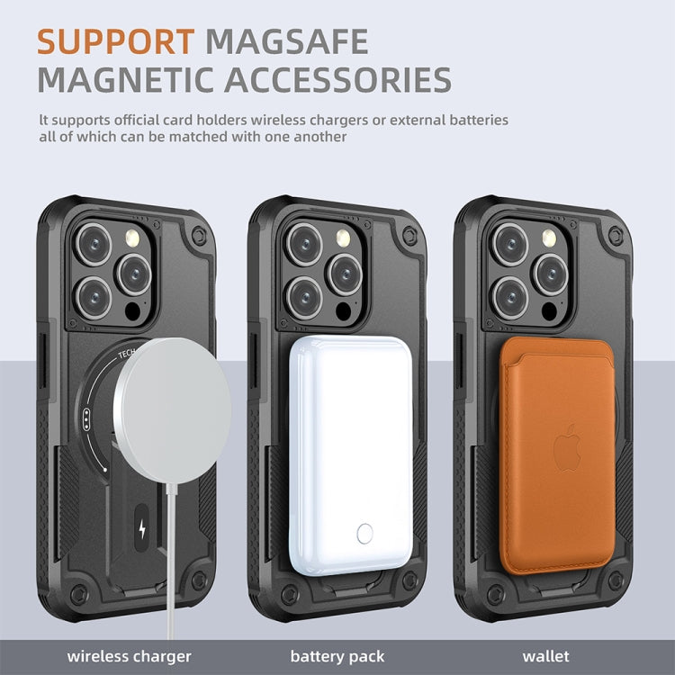 For iPhone 14 Pro Max MagSafe Holder Armor PC Hybrid TPU Phone Case(Black) - iPhone 14 Pro Max Cases by PMC Jewellery | Online Shopping South Africa | PMC Jewellery