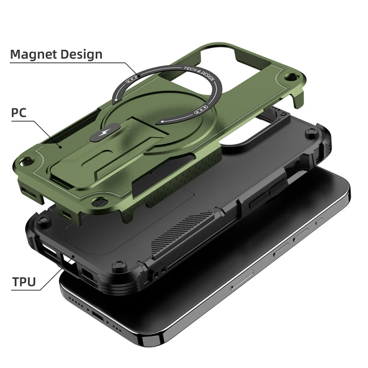 For iPhone 13 Pro Max MagSafe Holder Armor PC Hybrid TPU Phone Case(Army Green) - iPhone 13 Pro Max Cases by PMC TechLife | Online Shopping South Africa | PMC TechLife