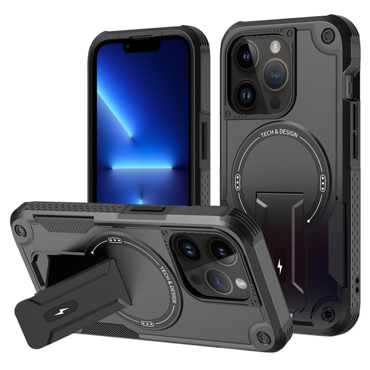 For iPhone 13 Pro MagSafe Holder Armor PC Hybrid TPU Phone Case(Black) - iPhone 13 Pro Cases by PMC Jewellery | Online Shopping South Africa | PMC Jewellery