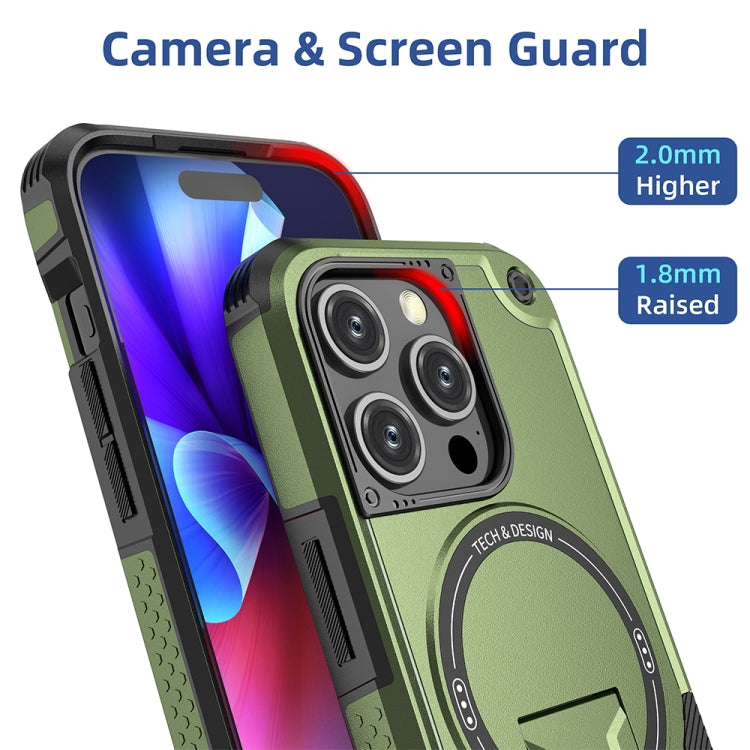 For iPhone 13 MagSafe Holder Armor PC Hybrid TPU Phone Case(Army Green) - iPhone 13 Cases by PMC TechLife | Online Shopping South Africa | PMC TechLife