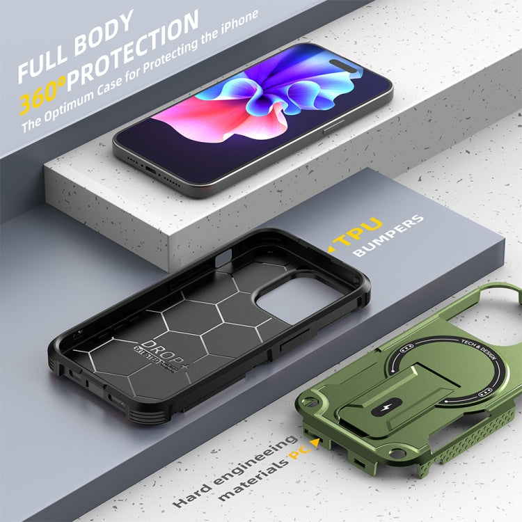 For iPhone 13 MagSafe Holder Armor PC Hybrid TPU Phone Case(Army Green) - iPhone 13 Cases by PMC TechLife | Online Shopping South Africa | PMC TechLife