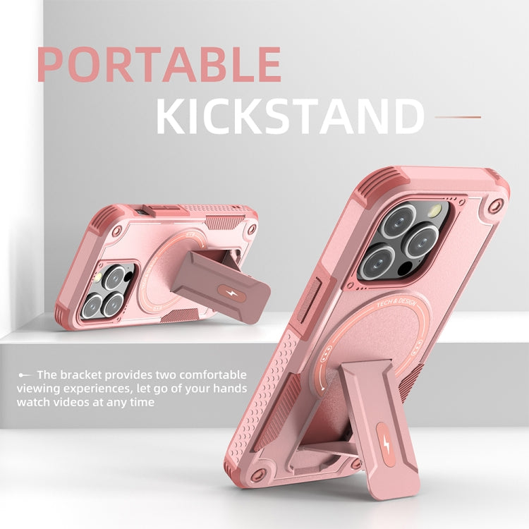 For iPhone 12 Pro Max Armor Magsafe Holder PC Hybrid TPU Phone Case(Pink) - iPhone 12 Pro Max Cases by PMC TechLife | Online Shopping South Africa | PMC TechLife | Buy Now Pay Later Mobicred