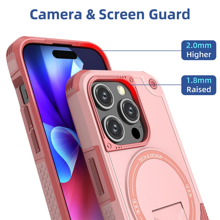 For iPhone 12 Pro Max Armor Magsafe Holder PC Hybrid TPU Phone Case(Pink) - iPhone 12 Pro Max Cases by PMC TechLife | Online Shopping South Africa | PMC TechLife | Buy Now Pay Later Mobicred