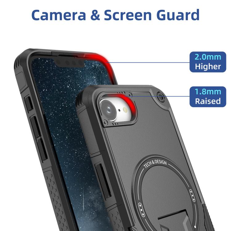For iPhone 16e Armor Magsafe Holder PC Hybrid TPU Phone Case(Black) - iPhone 16e Cases by PMC TechLife | Online Shopping South Africa | PMC TechLife | Buy Now Pay Later Mobicred