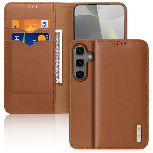 For Samsung Galaxy S25 5G DUX DUCIS Hivo Series Cowhide + PU + TPU Flip Phone Case(Brown) - Galaxy S25 5G Cases by DUX DUCIS | Online Shopping South Africa | PMC Jewellery | Buy Now Pay Later Mobicred