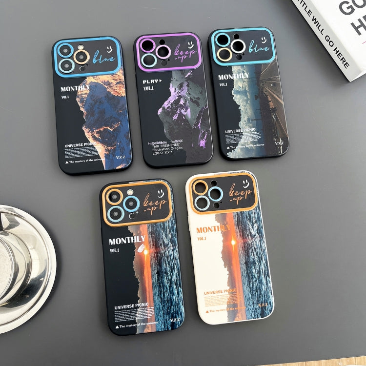 For iPhone 15 Scenery Pattern Large Window TPU Phone Case(Black Sea Sunrise) - iPhone 15 Cases by PMC TechLife | Online Shopping South Africa | PMC TechLife