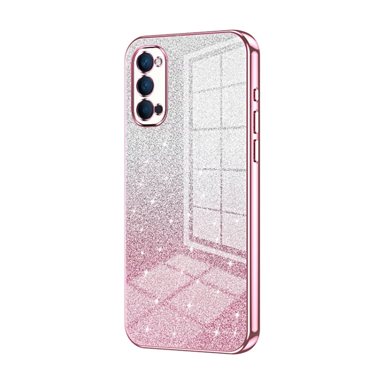 For OPPO Reno4 Gradient Glitter Powder Electroplated Phone Case(Pink) - OPPO Cases by PMC Jewellery | Online Shopping South Africa | PMC Jewellery | Buy Now Pay Later Mobicred