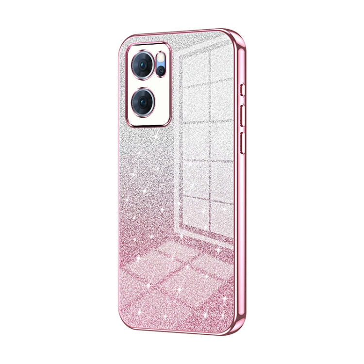 For OPPO Reno7 5G Gradient Glitter Powder Electroplated Phone Case(Pink) - OPPO Cases by PMC TechLife | Online Shopping South Africa | PMC TechLife | Buy Now Pay Later Mobicred