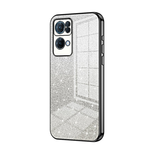 For OPPO Reno7 Pro Gradient Glitter Powder Electroplated Phone Case(Black) - OPPO Cases by PMC Jewellery | Online Shopping South Africa | PMC Jewellery | Buy Now Pay Later Mobicred