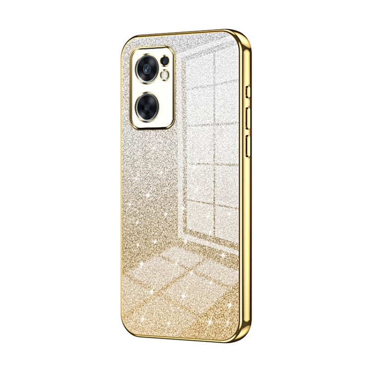 For OPPO Reno7 SE Gradient Glitter Powder Electroplated Phone Case(Gold) - OPPO Cases by PMC Jewellery | Online Shopping South Africa | PMC Jewellery | Buy Now Pay Later Mobicred