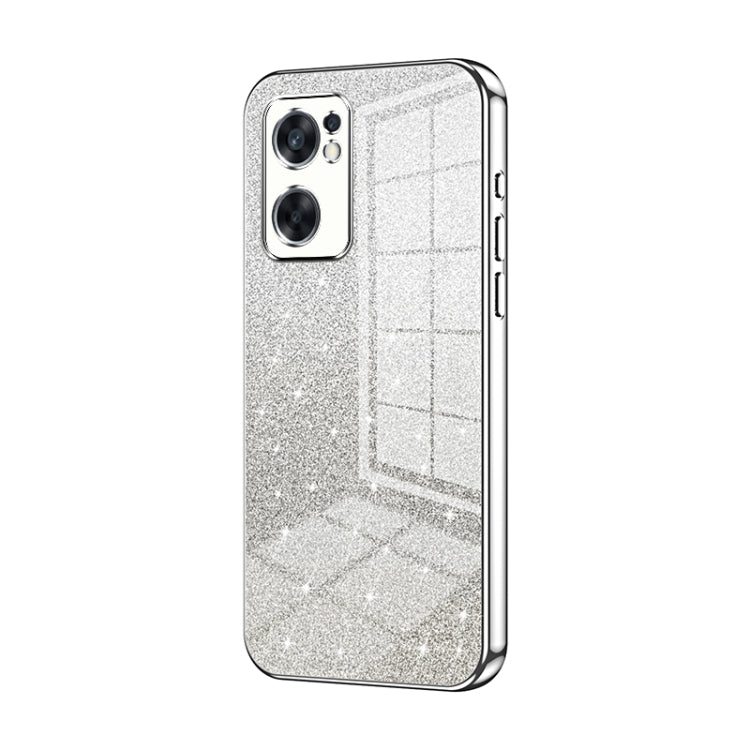 For OPPO Reno7 SE Gradient Glitter Powder Electroplated Phone Case(Silver) - OPPO Cases by PMC TechLife | Online Shopping South Africa | PMC TechLife | Buy Now Pay Later Mobicred