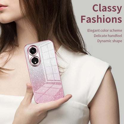 For OPPO Reno8 T 5G Gradient Glitter Powder Electroplated Phone Case(Transparent) - OPPO Cases by PMC Jewellery | Online Shopping South Africa | PMC Jewellery | Buy Now Pay Later Mobicred