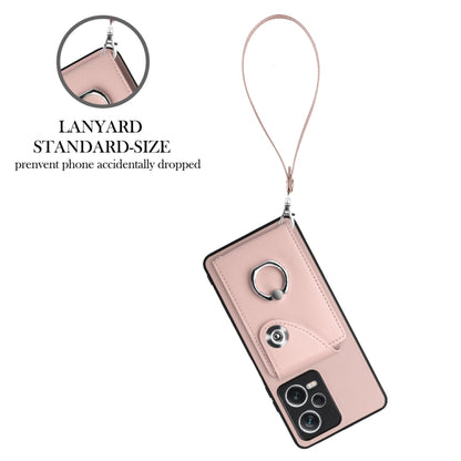 For Xiaomi Poco X5/Redmi Note 12 5G Global Organ Card Bag Ring Holder PU Phone Case with Lanyard(Pink) - Xiaomi Cases by PMC Jewellery | Online Shopping South Africa | PMC Jewellery | Buy Now Pay Later Mobicred