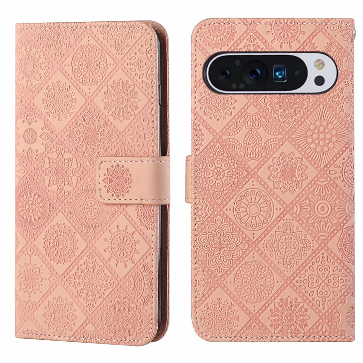 For Google Pixel 9 / 9 Pro Ethnic Style Embossed Pattern Leather Phone Case(Pink) - Google Cases by PMC TechLife | Online Shopping South Africa | PMC TechLife | Buy Now Pay Later Mobicred