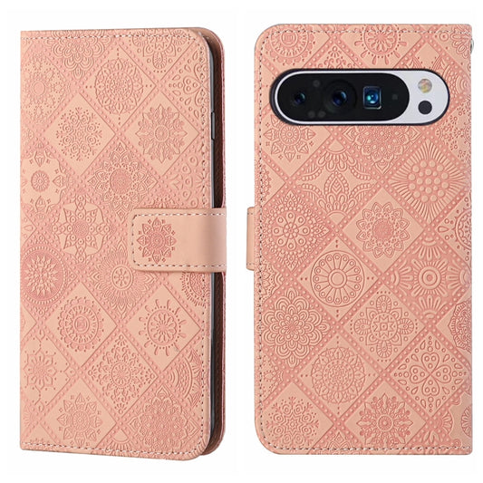 For Google Pixel 9 / 9 Pro Ethnic Style Embossed Pattern Leather Phone Case(Pink) - Google Cases by PMC Jewellery | Online Shopping South Africa | PMC Jewellery | Buy Now Pay Later Mobicred