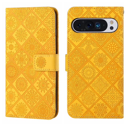 For Google Pixel 9 / 9 Pro Ethnic Style Embossed Pattern Leather Phone Case(Yellow) - Google Cases by PMC Jewellery | Online Shopping South Africa | PMC Jewellery | Buy Now Pay Later Mobicred