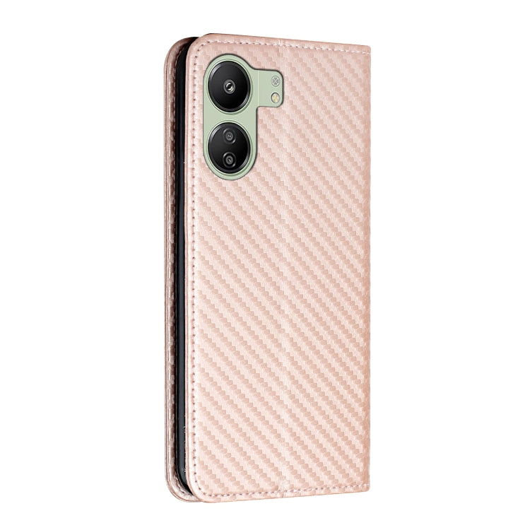 For Xiaomi Redmi 13C Carbon Fiber Texture Flip Holder Leather Phone Case(Rose Gold) - 13C Cases by PMC Jewellery | Online Shopping South Africa | PMC Jewellery | Buy Now Pay Later Mobicred