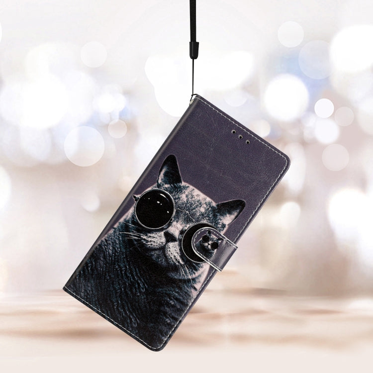 For Blackview A53 Pro Colored Drawing Leather Phone Case(Sunglasses Cat) - More Brand by PMC TechLife | Online Shopping South Africa | PMC TechLife | Buy Now Pay Later Mobicred