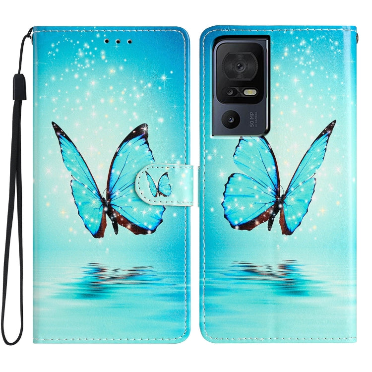 For TCL 40 SE Colored Drawing Leather Phone Case(Blue Butterfly) - More Brand by PMC Jewellery | Online Shopping South Africa | PMC Jewellery | Buy Now Pay Later Mobicred