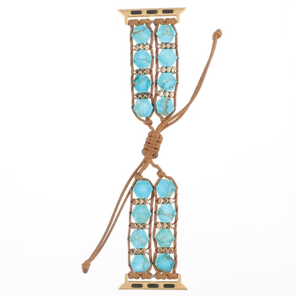 For Apple Watch Series 7 41mm Hexagonal Stones Drawstring Chain Watch Band(Blue) - Watch Bands by PMC Jewellery | Online Shopping South Africa | PMC Jewellery