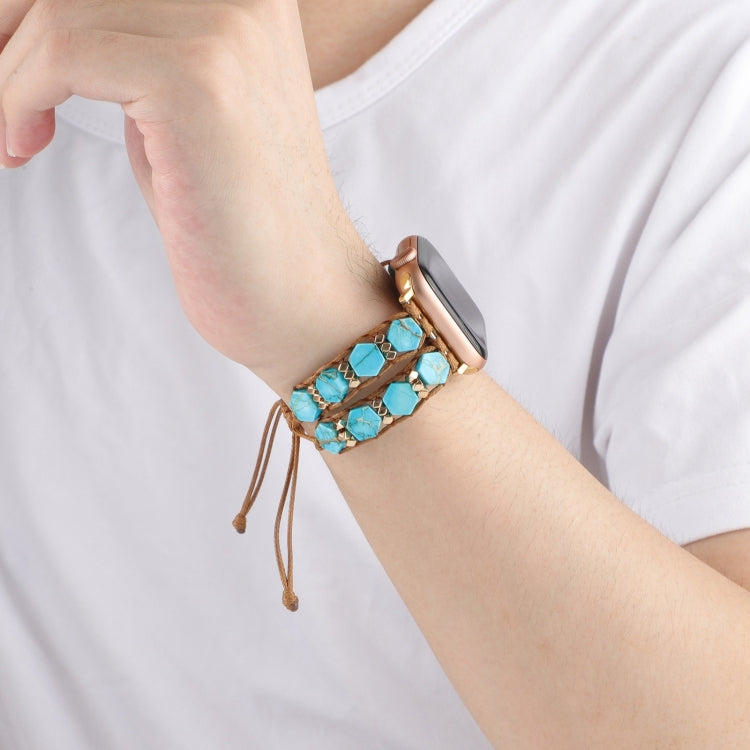 For Apple Watch Series 7 41mm Hexagonal Stones Drawstring Chain Watch Band(Blue) - Watch Bands by PMC TechLife | Online Shopping South Africa | PMC TechLife
