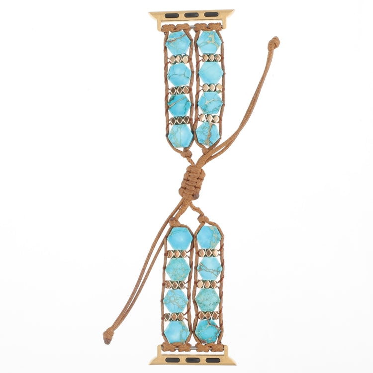 For Apple Watch SE 40mm Hexagonal Stones Drawstring Chain Watch Band(Blue) - Watch Bands by PMC TechLife | Online Shopping South Africa | PMC TechLife