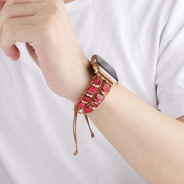 For Apple Watch SE 40mm Hexagonal Stones Drawstring Chain Watch Band(Red) - Watch Bands by PMC TechLife | Online Shopping South Africa | PMC TechLife