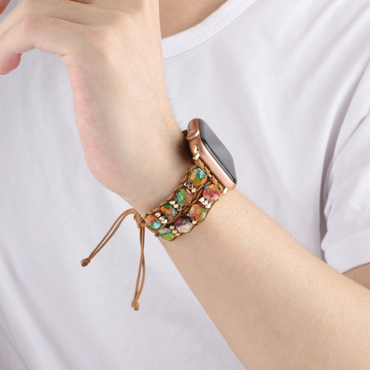 For Apple Watch SE 44mm Hexagonal Stones Drawstring Chain Watch Band(Colorful) - free shipping - PMC TechLife - Order now!
