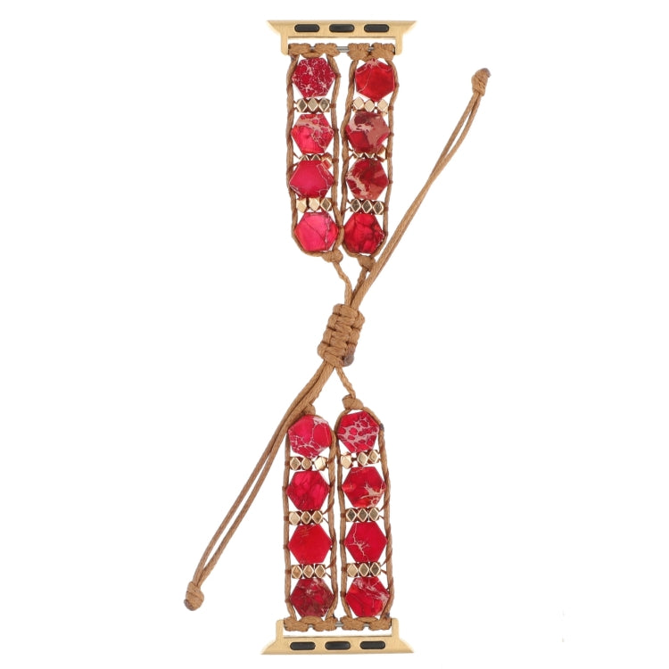 For Apple Watch SE 44mm Hexagonal Stones Drawstring Chain Watch Band(Red) - Watch Bands by PMC TechLife | Online Shopping South Africa | PMC TechLife