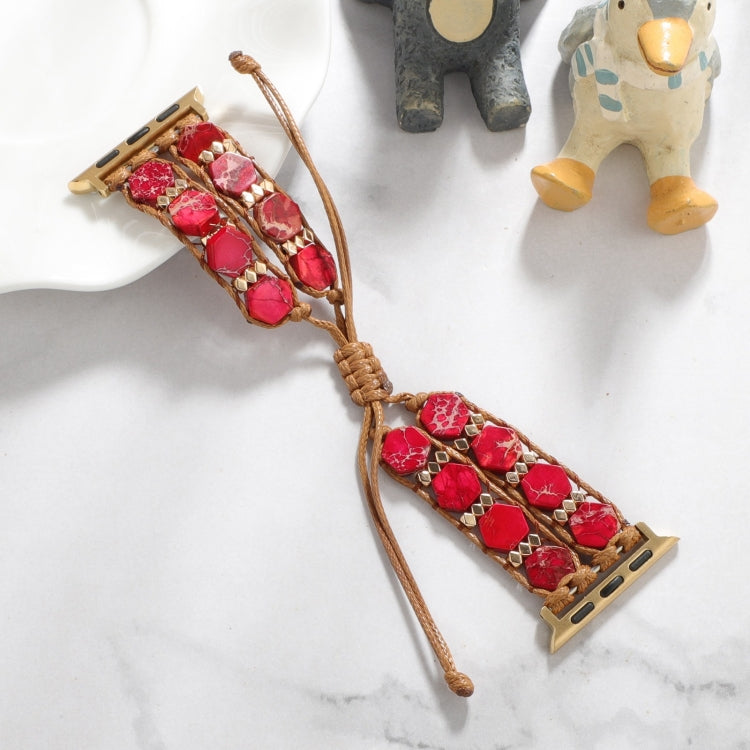 For Apple Watch SE 44mm Hexagonal Stones Drawstring Chain Watch Band(Red) - Watch Bands by PMC TechLife | Online Shopping South Africa | PMC TechLife