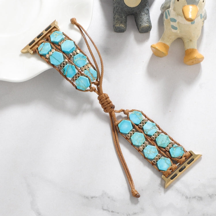 For Apple Watch Series 4 44mm Hexagonal Stones Drawstring Chain Watch Band(Blue) - Watch Bands by PMC TechLife | Online Shopping South Africa | PMC TechLife