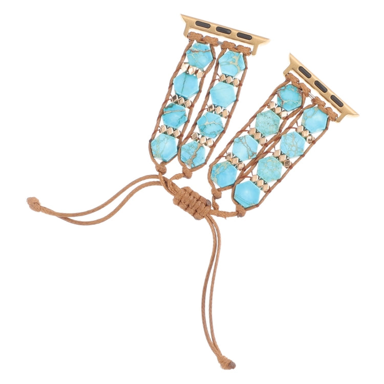 For Apple Watch Series 4 44mm Hexagonal Stones Drawstring Chain Watch Band(Blue) - Watch Bands by PMC TechLife | Online Shopping South Africa | PMC TechLife