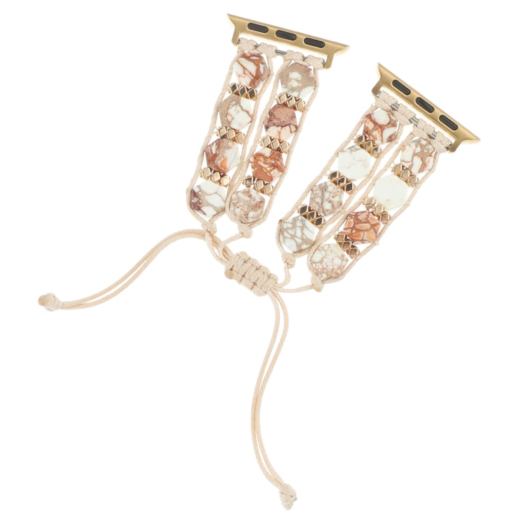 For Apple Watch Series 3 38mm Hexagonal Stones Drawstring Chain Watch Band(Beige) - Watch Bands by PMC TechLife | Online Shopping South Africa | PMC TechLife
