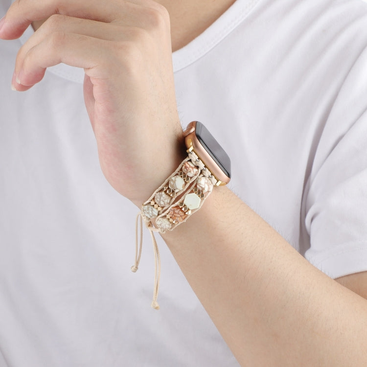 For Apple Watch 38mm Hexagonal Stones Drawstring Chain Watch Band(Beige) - Watch Bands by PMC TechLife | Online Shopping South Africa | PMC TechLife