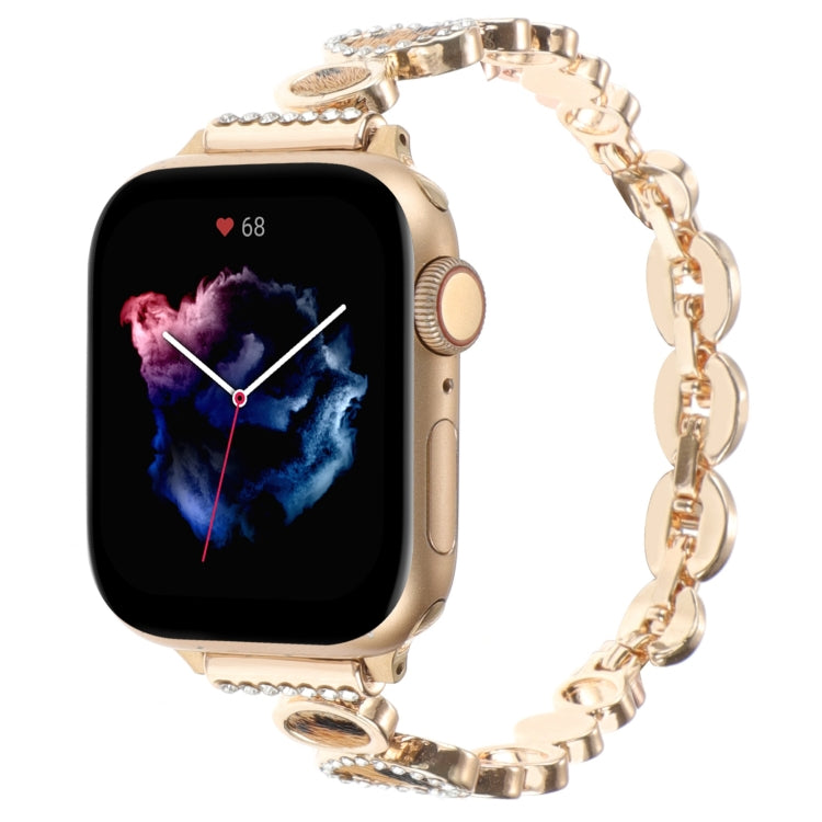 For Apple Watch SE 44mm Leopard Rhinestones Metal Chain Watch Band(Gold) - Watch Bands by PMC Jewellery | Online Shopping South Africa | PMC Jewellery