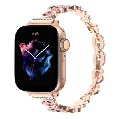 For Apple Watch Series 6 40mm Leopard Rhinestones Metal Chain Watch Band(Rose Gold) - Watch Bands by PMC Jewellery | Online Shopping South Africa | PMC Jewellery