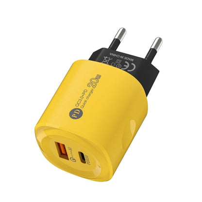 PD20W Type-C + USB QC3.0 Charging Charger, Plug Type:EU Plug(Yellow) - USB Charger by PMC Jewellery | Online Shopping South Africa | PMC Jewellery | Buy Now Pay Later Mobicred