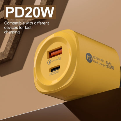 PD20W Type-C + USB QC3.0 Charging Charger, Plug Type:EU Plug(Yellow) - USB Charger by PMC Jewellery | Online Shopping South Africa | PMC Jewellery | Buy Now Pay Later Mobicred