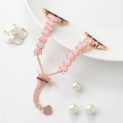 For Apple Watch SE 2023 44mm Shell Beads Chain Bracelet Metal Watch Band(Pink White Rose Gold) - Watch Bands by PMC Jewellery | Online Shopping South Africa | PMC Jewellery