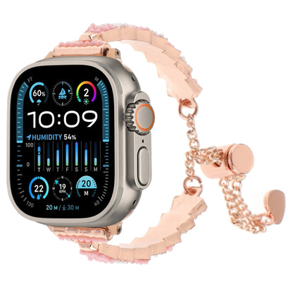 For Apple Watch Ultra 49mm Shell Beads Chain Bracelet Metal Watch Band(Pink White Rose Gold) - Watch Bands by PMC Jewellery | Online Shopping South Africa | PMC Jewellery