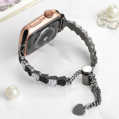 For Apple Watch Series 8 41mm Shell Beads Chain Bracelet Metal Watch Band(Black White) - Watch Bands by PMC Jewellery | Online Shopping South Africa | PMC Jewellery