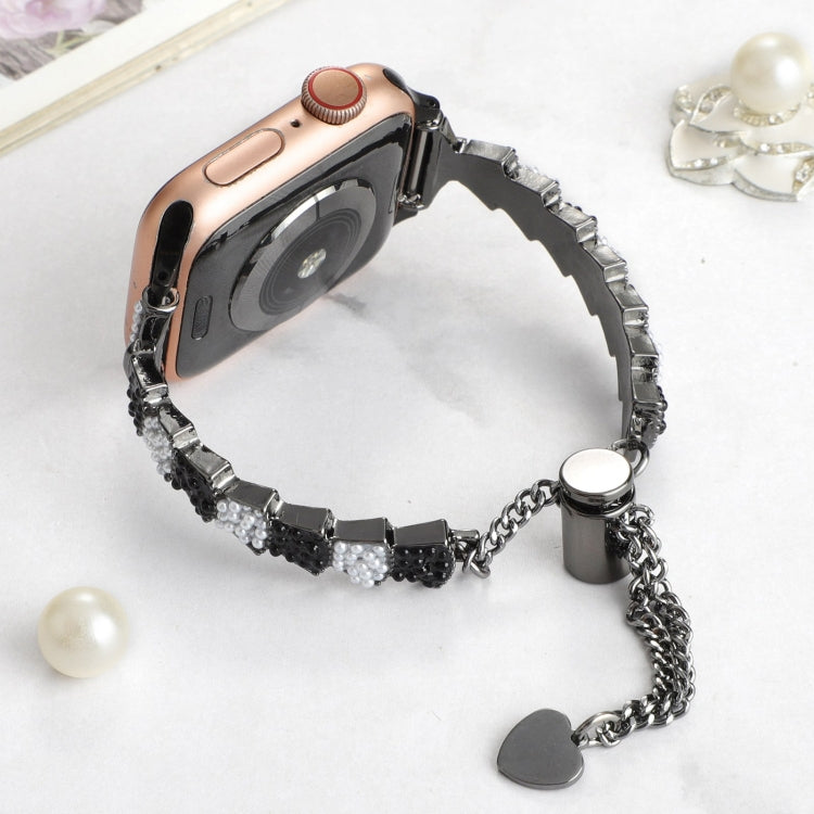 For Apple Watch SE 40mm Shell Beads Chain Bracelet Metal Watch Band(Black White) - Watch Bands by PMC Jewellery | Online Shopping South Africa | PMC Jewellery