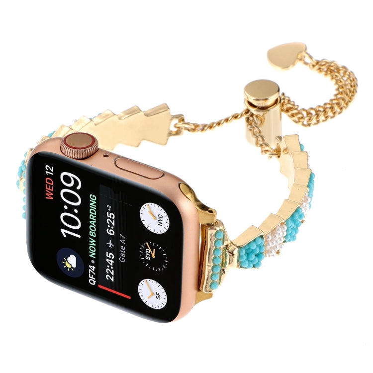 For Apple Watch Series 4 40mm Shell Beads Chain Bracelet Metal Watch Band(Blue White Gold) - Watch Bands by PMC Jewellery | Online Shopping South Africa | PMC Jewellery