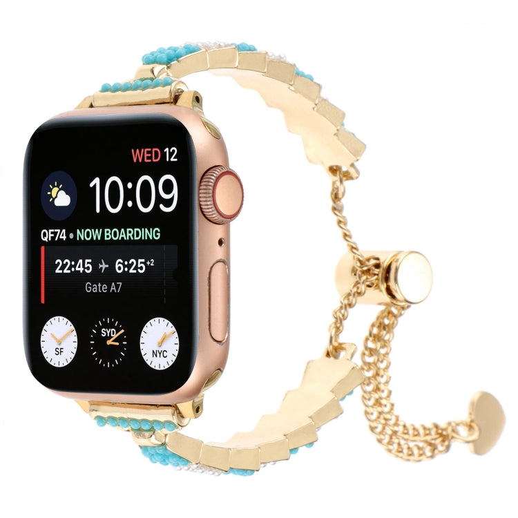 For Apple Watch Series 2 38mm Shell Beads Chain Bracelet Metal Watch Band(Blue White Gold) - Watch Bands by PMC Jewellery | Online Shopping South Africa | PMC Jewellery