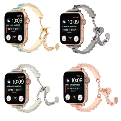 For Apple Watch SE 40mm Shell Beads Chain Bracelet Metal Watch Band(Pink White Rose Gold) - Watch Bands by PMC Jewellery | Online Shopping South Africa | PMC Jewellery