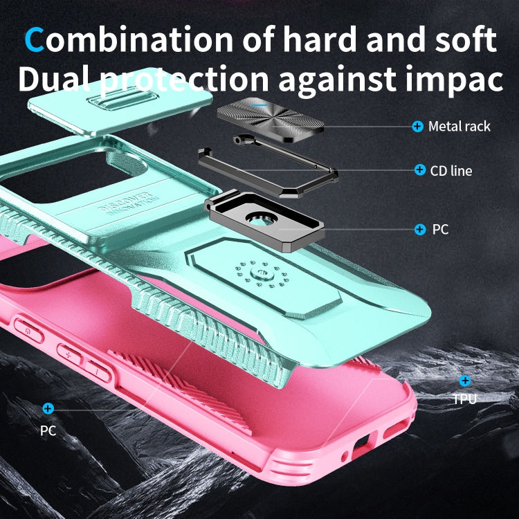 For Google Pixel 9 / Pixel 9 Pro Sliding Camshield Holder Phone Case(Grey Green + Pink) - Google Cases by PMC TechLife | Online Shopping South Africa | PMC TechLife | Buy Now Pay Later Mobicred