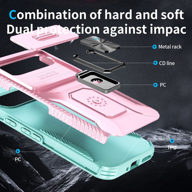 For Google Pixel 9 Pro XL Sliding Camshield Holder Phone Case(Pink + Grey Green) - Google Cases by PMC TechLife | Online Shopping South Africa | PMC TechLife | Buy Now Pay Later Mobicred