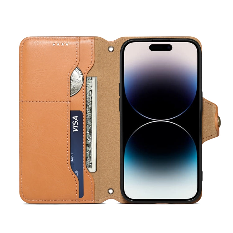 For iPhone 16 Pro Max Denior Cowhide Texture Wallet Style Leather Phone Case(Khaki) - free shipping - PMC Jewellery - Order now!