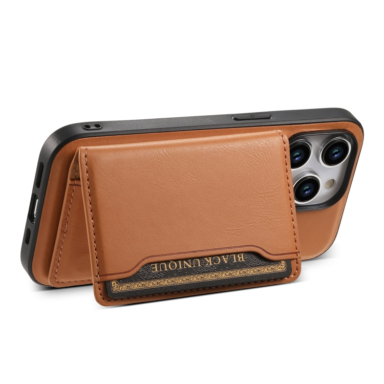 For iPhone 15 Pro Denior Cowhide Texture Leather MagSafe Detachable Wallet Phone Case(Khaki) - iPhone 15 Pro Cases by Denior | Online Shopping South Africa | PMC Jewellery | Buy Now Pay Later Mobicred